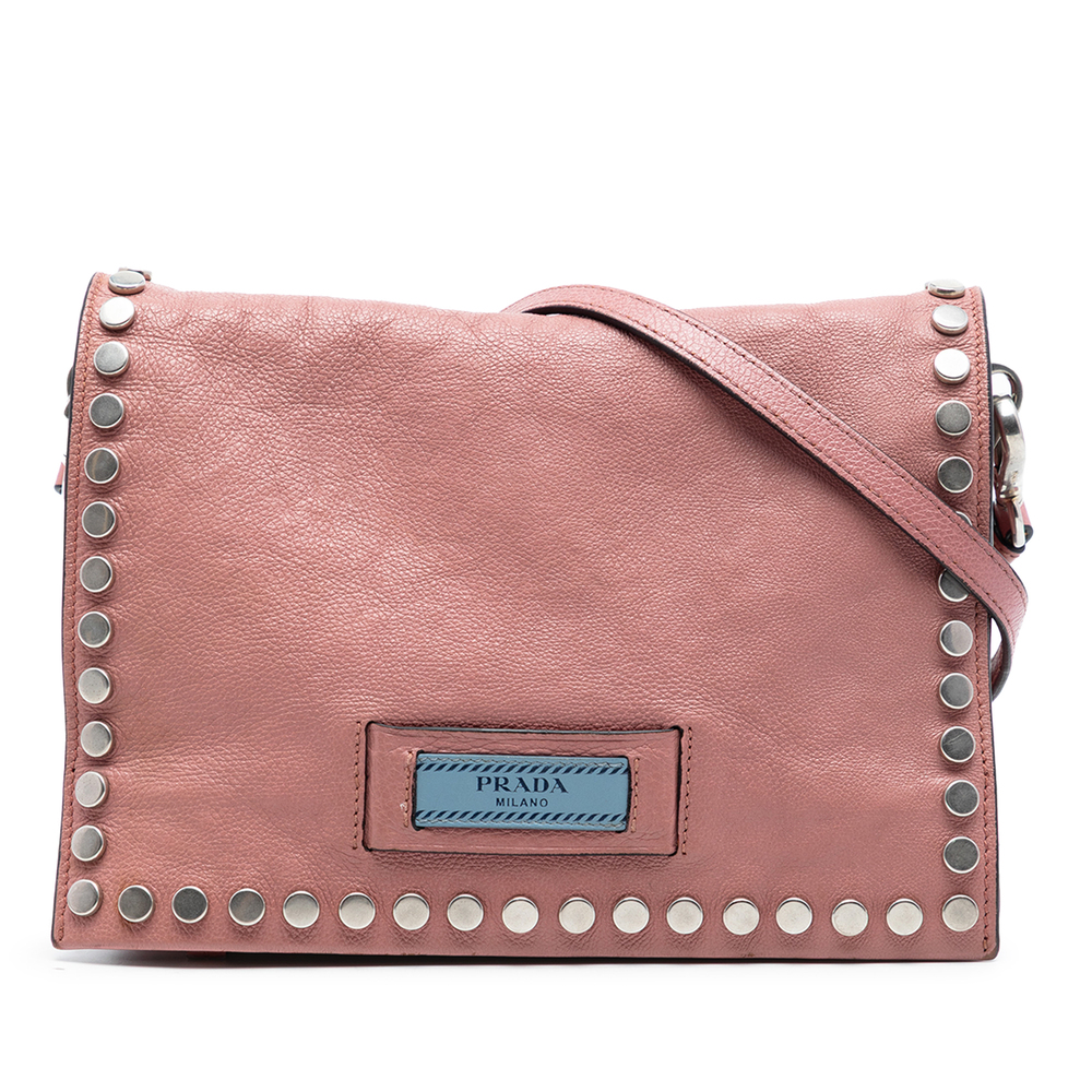 Pre-Loved Prada Glace Calfskin Studded Etiquette Flap